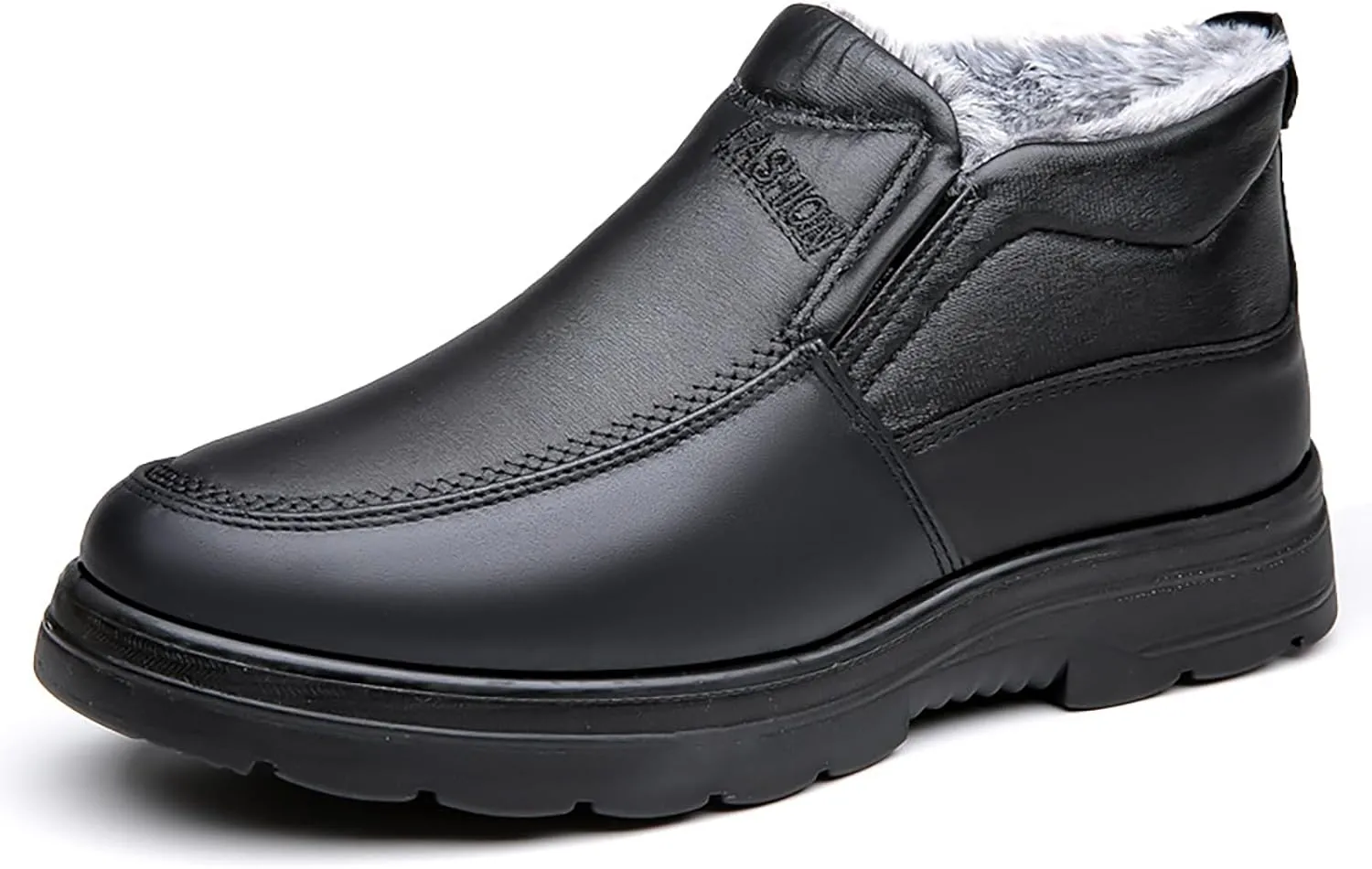 Men's Waterproof Thickened Warm Fur Lined Winter Boots,Outdoor Anti-Slip Middle-Aged and Elderly Comfortable Slip-on Snow Booties High Top Thick Sole Cotton Shoes