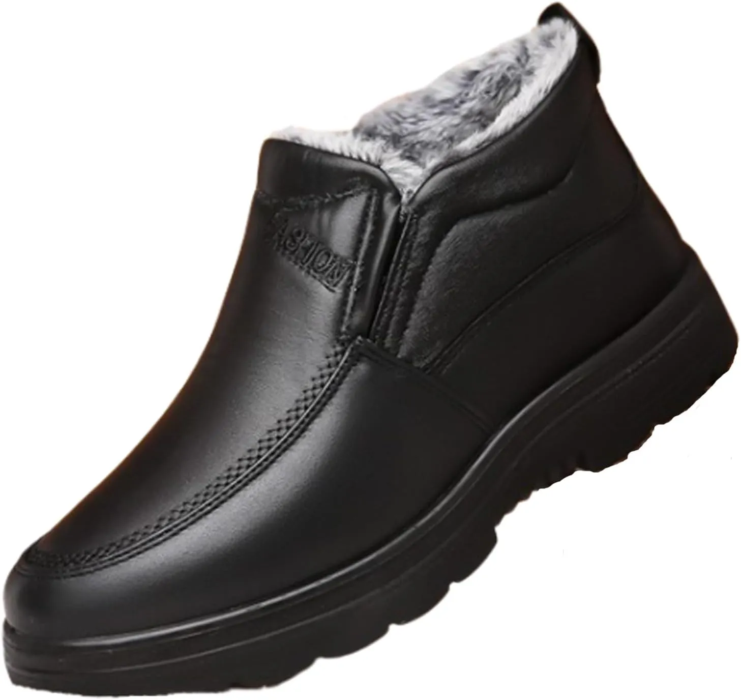 Men's Waterproof Thickened Warm Fur Lined Winter Boots,Outdoor Anti-Slip Middle-Aged and Elderly Comfortable Slip-on Snow Booties High Top Thick Sole Cotton Shoes
