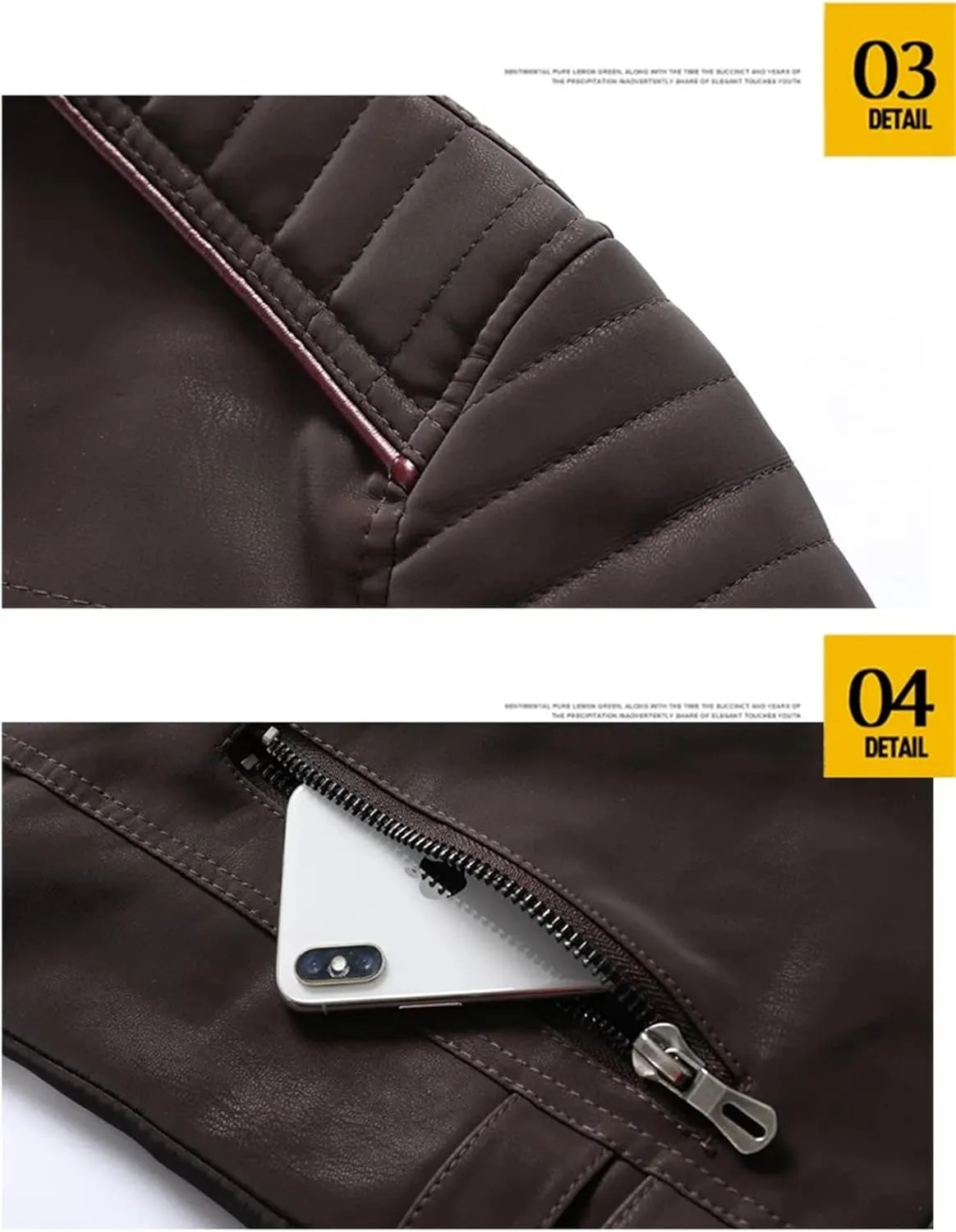 Men's Winter Motorcycle PU Leather Jacket Vintage Fleece Warm Multi-Pocket Leather Coat Zipper Fall Outwear