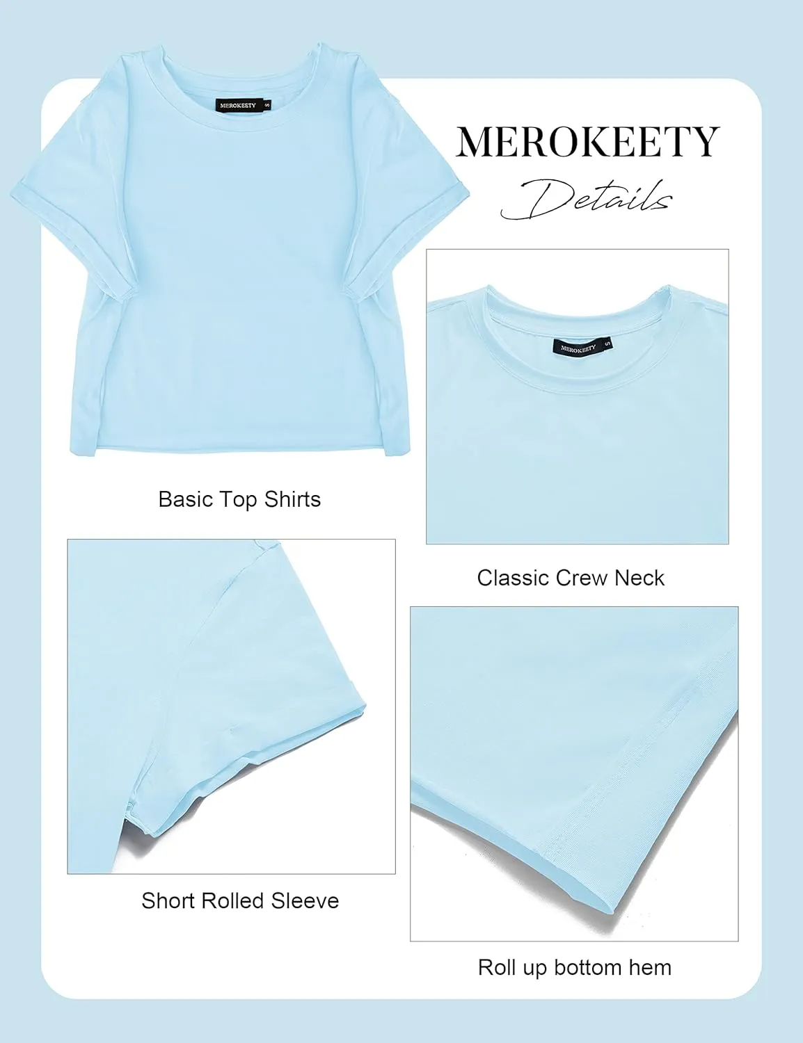 MEROKEETY Womens 2025 Summer Short Sleeve Crewneck Crop Tops Casual Solid T-Shirts
