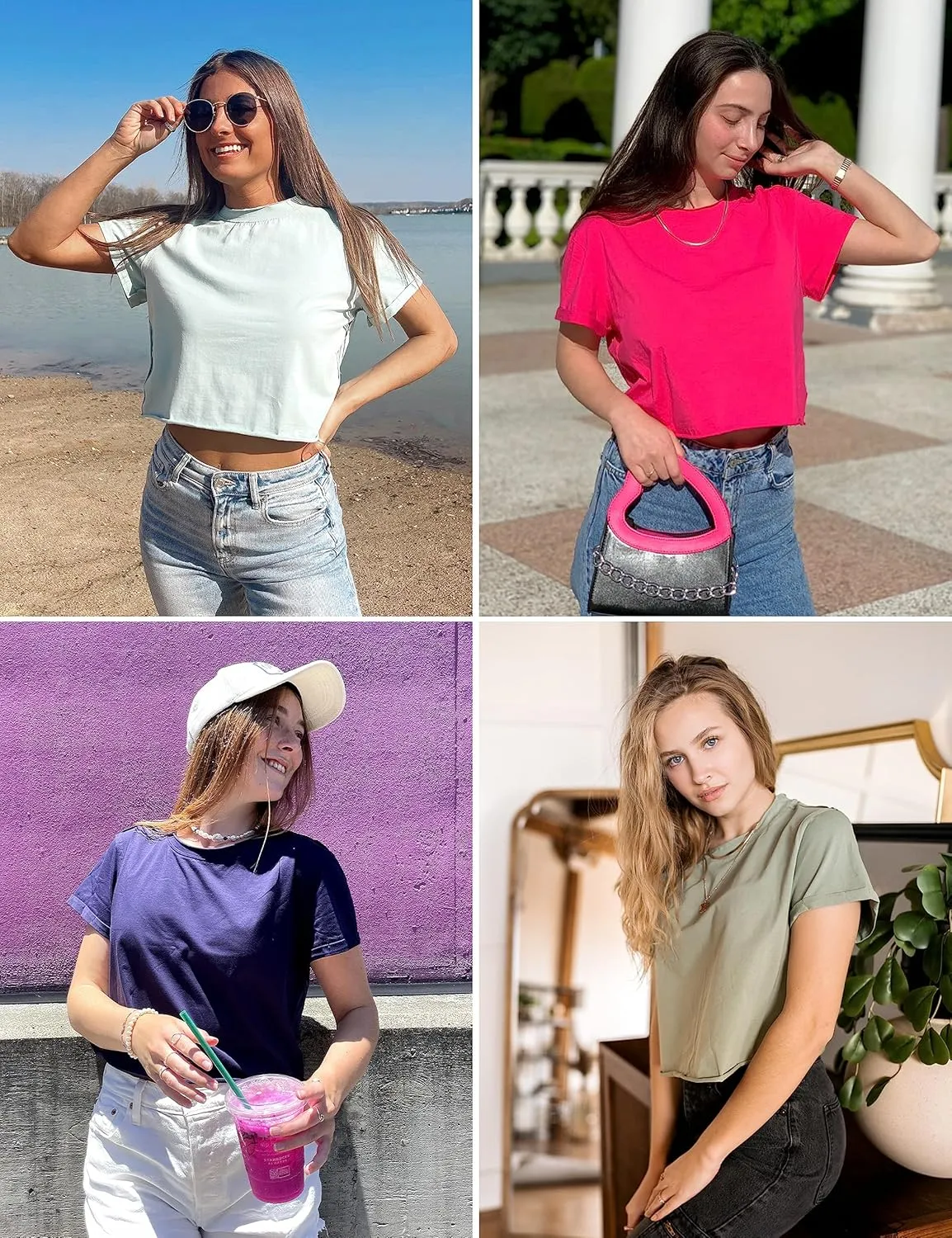 MEROKEETY Womens 2025 Summer Short Sleeve Crewneck Crop Tops Casual Solid T-Shirts