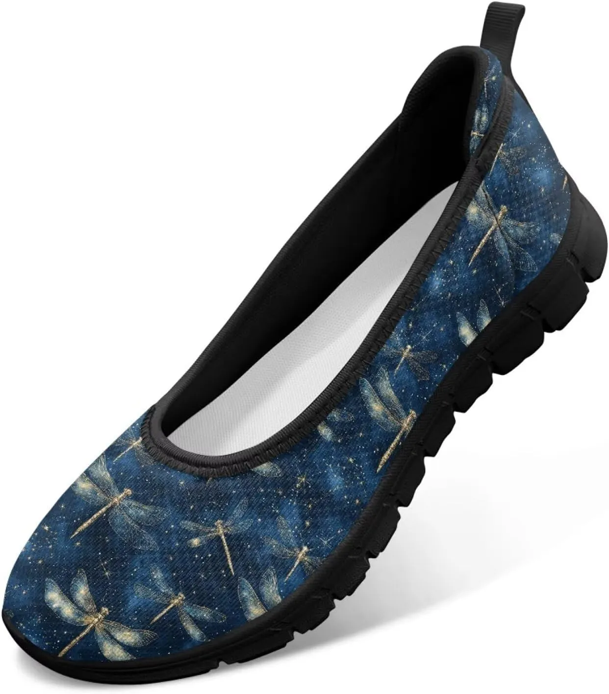 Mesh Loafers for Women, Comfort Non Slip Slip On Sneakers Classic Lightweight Ladies Walking Shoes Black Sole