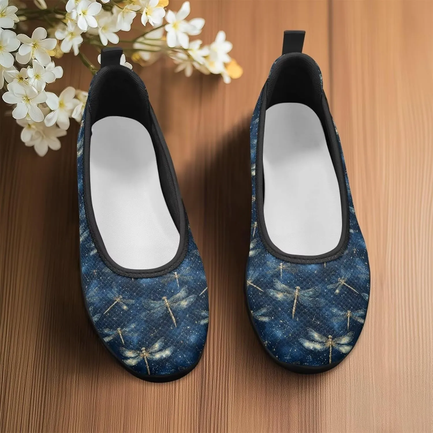 Mesh Loafers for Women, Comfort Non Slip Slip On Sneakers Classic Lightweight Ladies Walking Shoes Black Sole