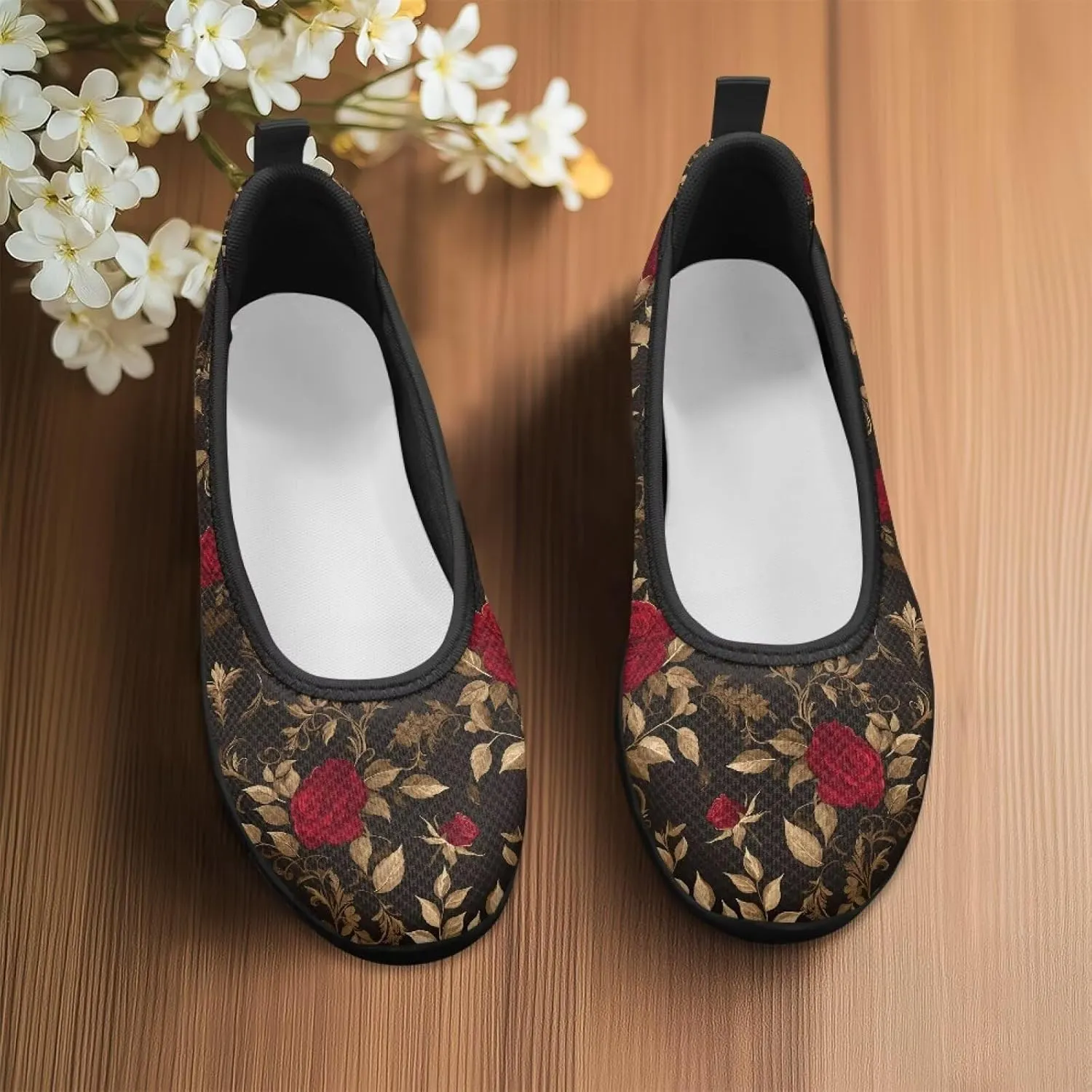 Mesh Loafers for Women, Comfort Non Slip Slip On Sneakers Classic Lightweight Ladies Walking Shoes Black Sole