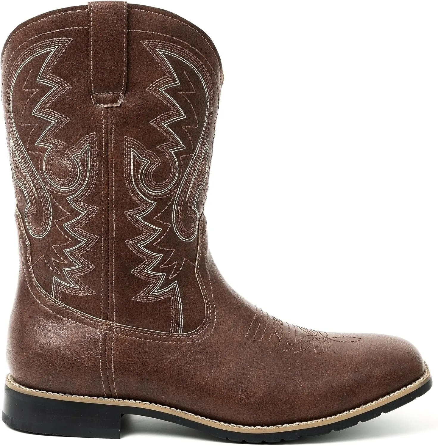 Metrocharm Men's Cowboy Western-02 Embroidered Square Toe Mid-Calf Boots
