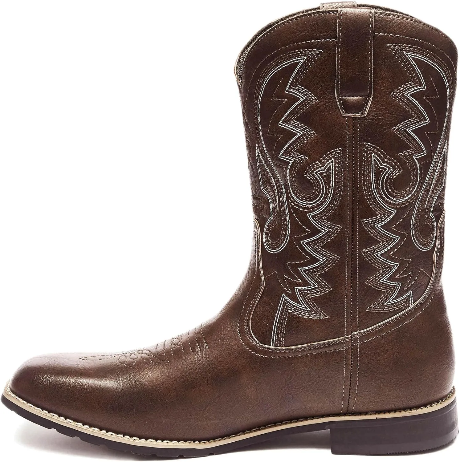 Metrocharm Men's Cowboy Western-02 Embroidered Square Toe Mid-Calf Boots