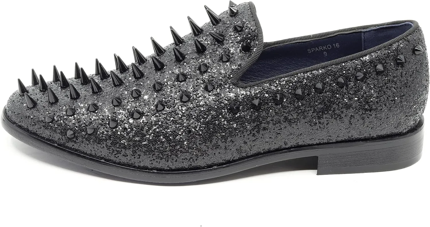 Metrocharm Men's Fashion Sparkly Smoking Spike Sequin Dress Tuxedo Loafers Slip On Shoes SM-16