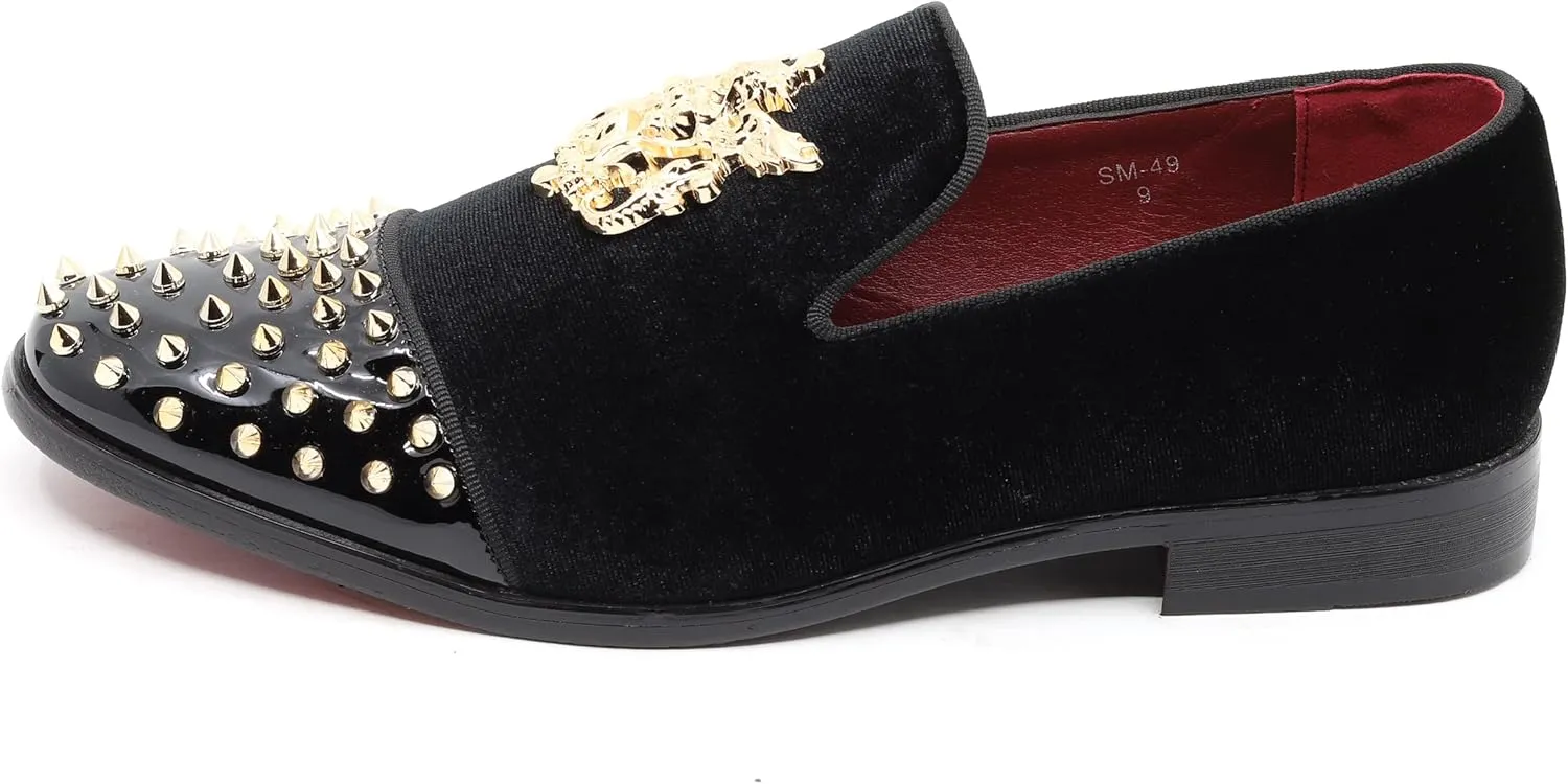 Metrocharm Men's Fashion Velvet Smoking Spike Dress Loafers Slip On Shoes SM-49