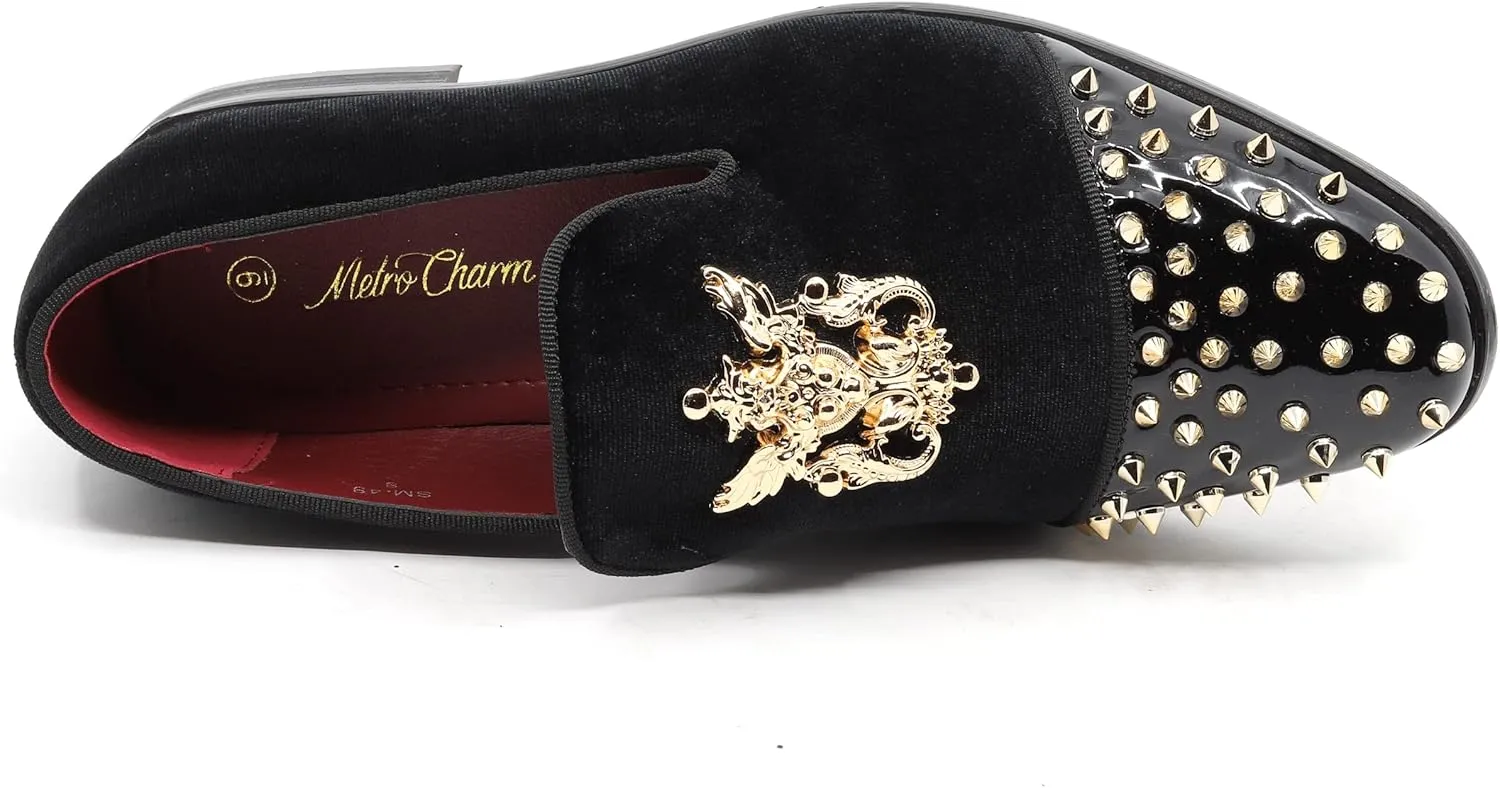 Metrocharm Men's Fashion Velvet Smoking Spike Dress Loafers Slip On Shoes SM-49