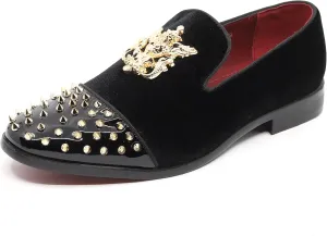 Metrocharm Men's Fashion Velvet Smoking Spike Dress Loafers Slip On Shoes SM-49