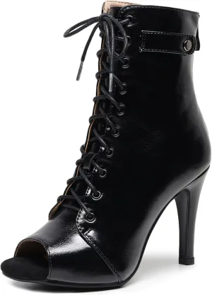 Minishion Dance Booties Heels for Women Peep Toe Lace-up Sexy Ankle Boots Z009