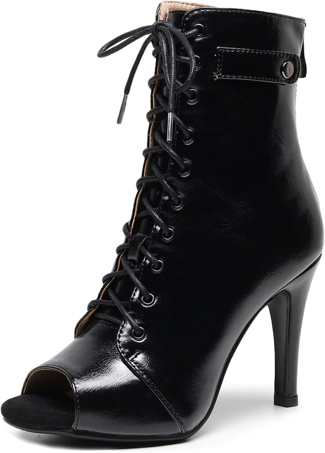 Minishion Dance Booties Heels for Women Peep Toe Lace-up Sexy Ankle Boots Z009