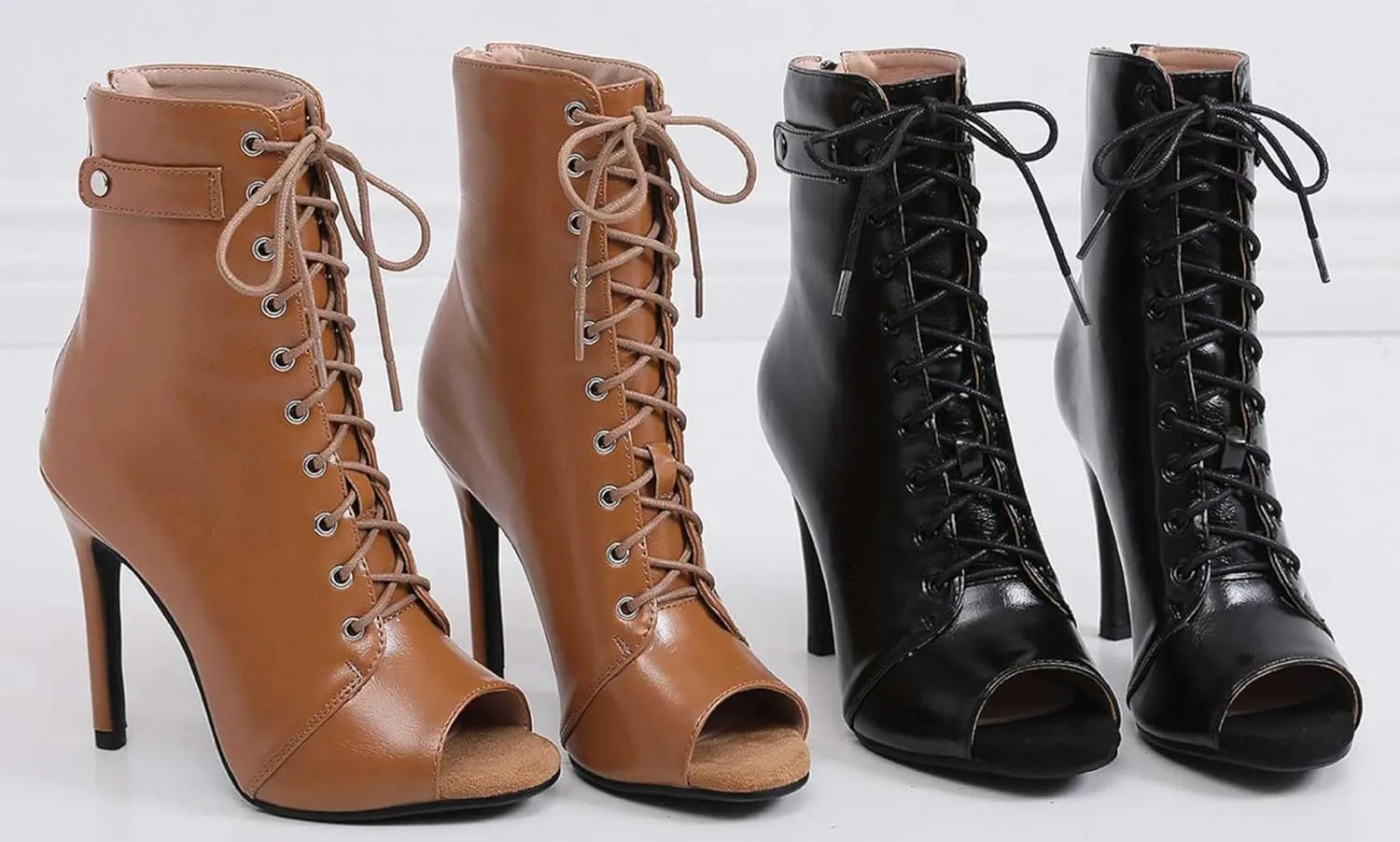 Minishion Dance Booties Heels for Women Peep Toe Lace-up Sexy Ankle Boots Z009