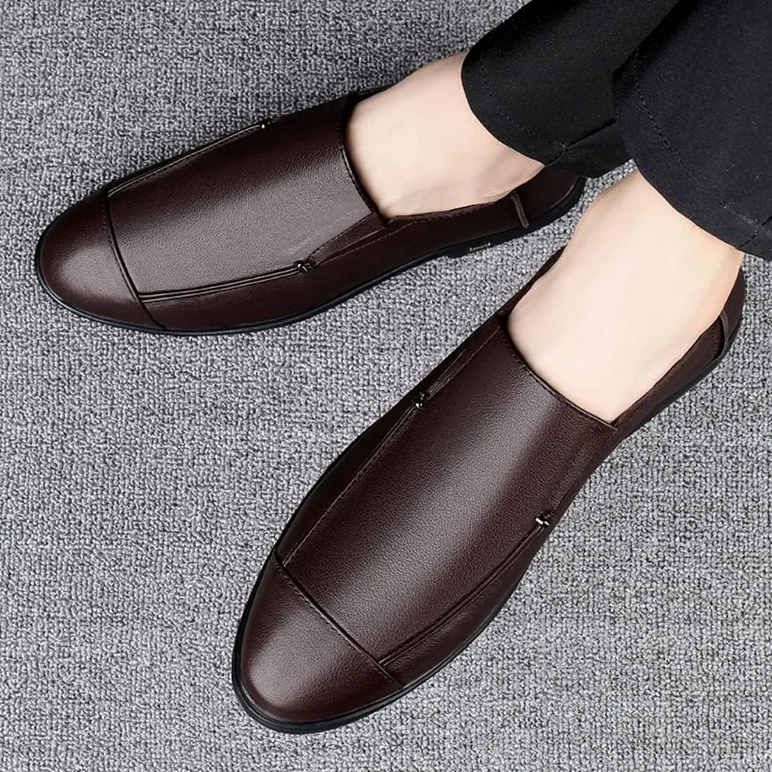 Minishion Mens Dress Slip on Shoes Faux Leather Office Casual Loafers