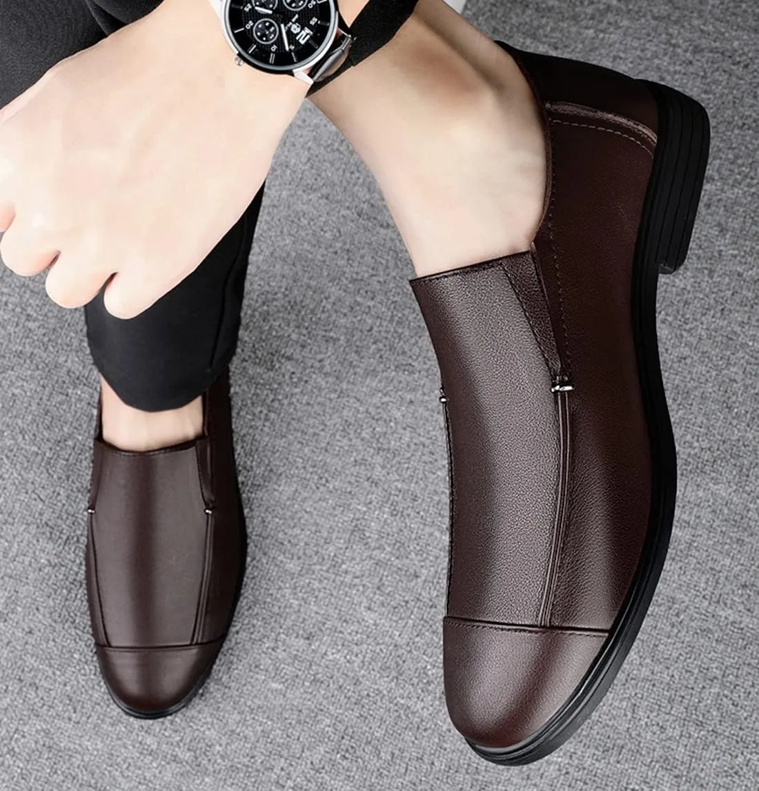 Minishion Mens Dress Slip on Shoes Faux Leather Office Casual Loafers