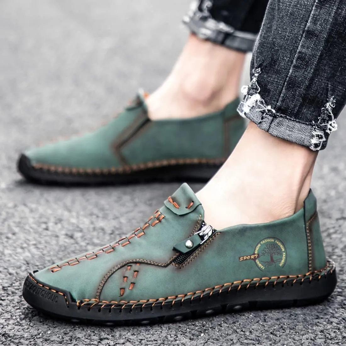 Minishion Mens Loafers Outdoor Zip Retro Work Shoes 8812#