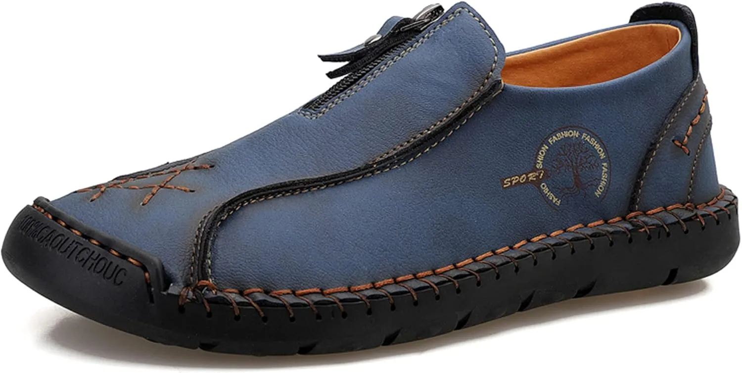 Minishion Mens Loafers Outdoor Zip Retro Work Shoes 8812#