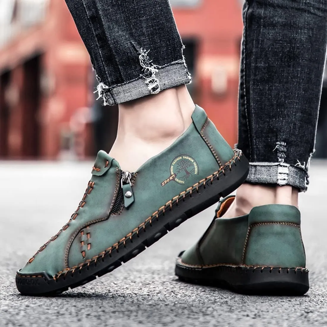 Minishion Mens Loafers Outdoor Zip Retro Work Shoes 8812#