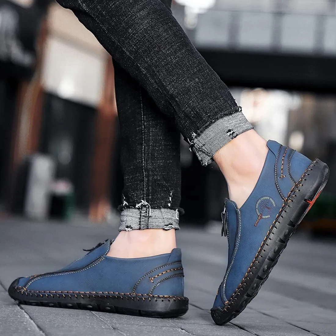 Minishion Mens Loafers Outdoor Zip Retro Work Shoes 8812#