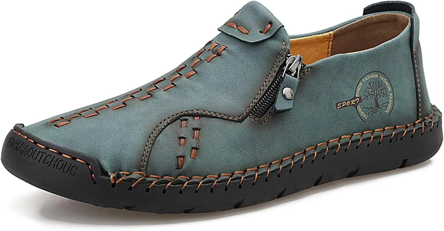 Minishion Mens Loafers Outdoor Zip Retro Work Shoes 8812#