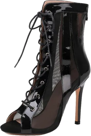 Minishion Womens Dance Ankle Booties Peep Toe Mesh Zip Sexy Summer Boots Z020