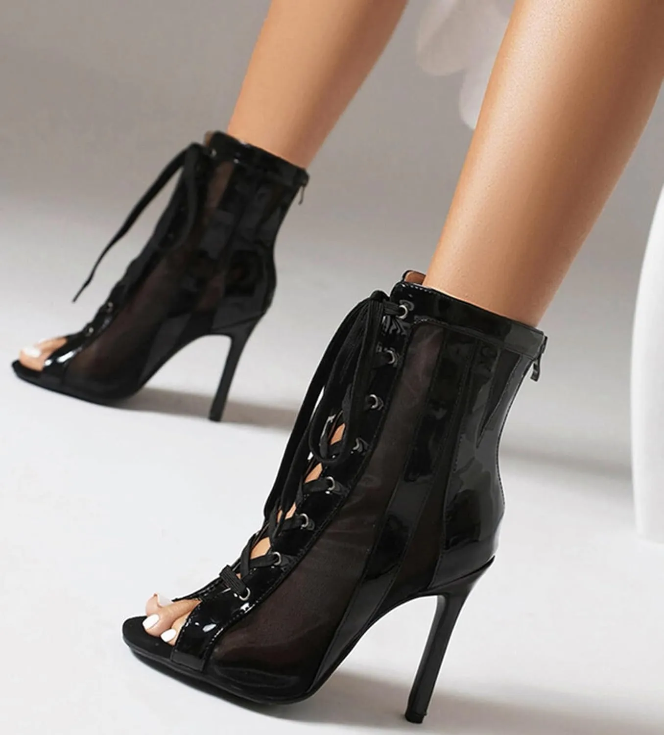 Minishion Womens Dance Ankle Booties Peep Toe Mesh Zip Sexy Summer Boots Z020