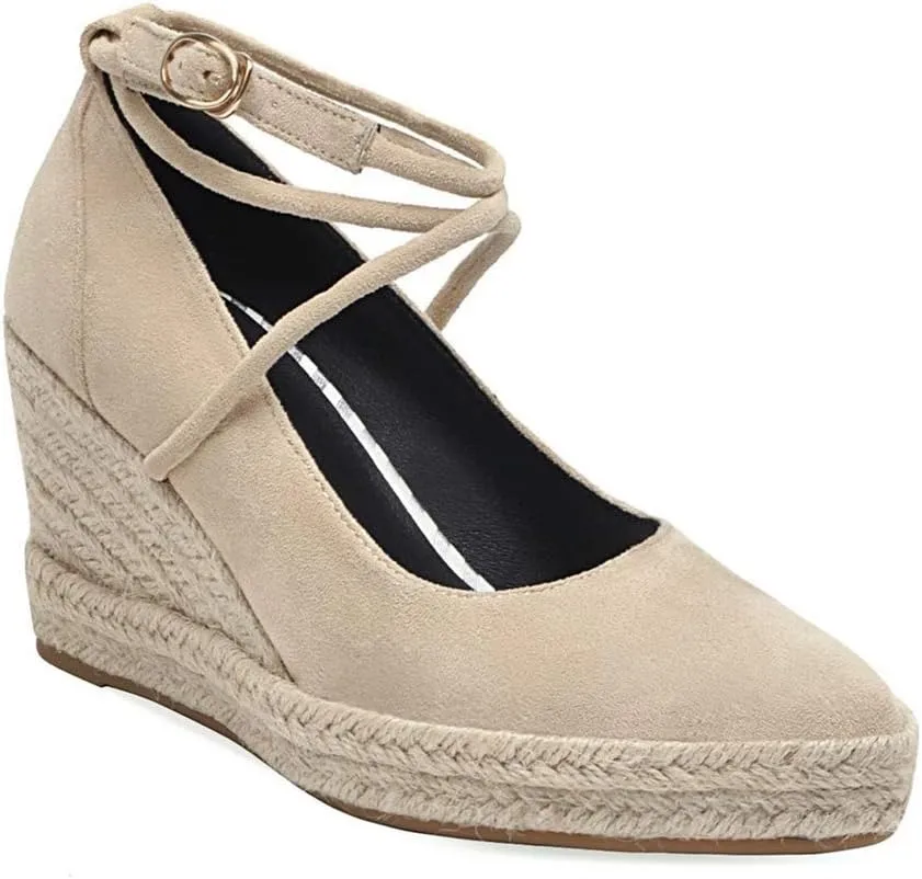 MIOKE Women's Espadrille Wedge Sandals Pointed Toe Ankle Strappy Chunky Platform High Heel Dress Shoes