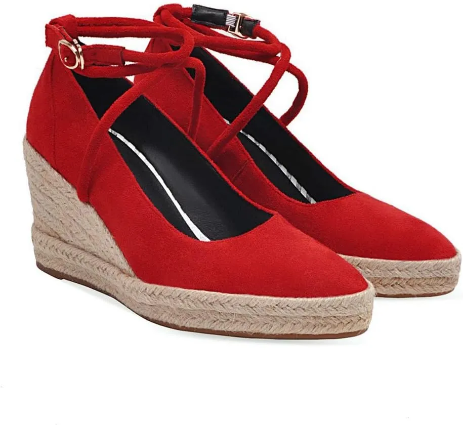 MIOKE Women's Espadrille Wedge Sandals Pointed Toe Ankle Strappy Chunky Platform High Heel Dress Shoes