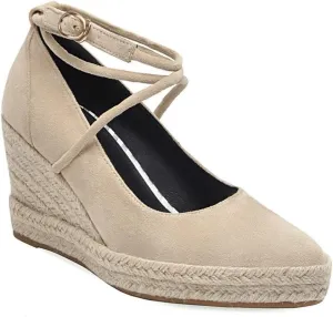 MIOKE Women's Espadrille Wedge Sandals Pointed Toe Ankle Strappy Chunky Platform High Heel Dress Shoes
