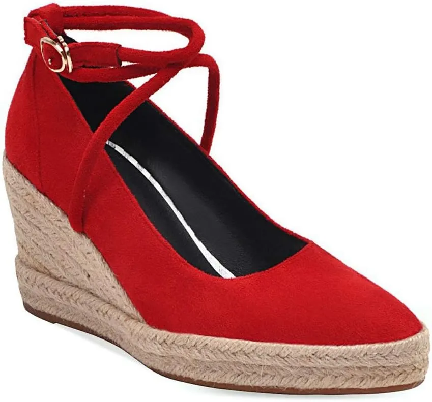 MIOKE Women's Espadrille Wedge Sandals Pointed Toe Ankle Strappy Chunky Platform High Heel Dress Shoes