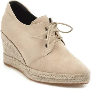 MIOKE Women's Lace Up Espadrilles Wedge Pumps Close Pointed Toe Platform High Heels Casual Sandals Shoes