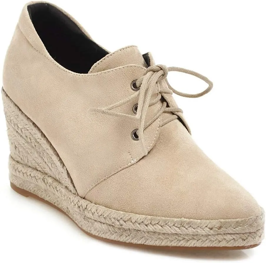 MIOKE Women's Lace Up Espadrilles Wedge Pumps Close Pointed Toe Platform High Heels Casual Sandals Shoes