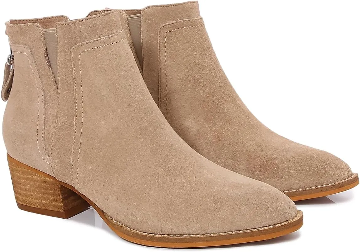 mm Women's Leather Ankle Boots, Classic Pointed Toe Chunky Low Wooden Heel Back Zipper Casual Chelsea Western Booties for Ladies Fall,Black Khaki