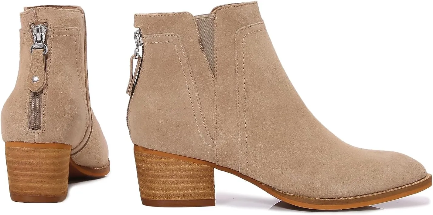 mm Women's Leather Ankle Boots, Classic Pointed Toe Chunky Low Wooden Heel Back Zipper Casual Chelsea Western Booties for Ladies Fall,Black Khaki