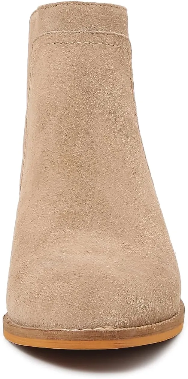 mm Women's Leather Ankle Boots, Classic Pointed Toe Chunky Low Wooden Heel Back Zipper Casual Chelsea Western Booties for Ladies Fall,Black Khaki