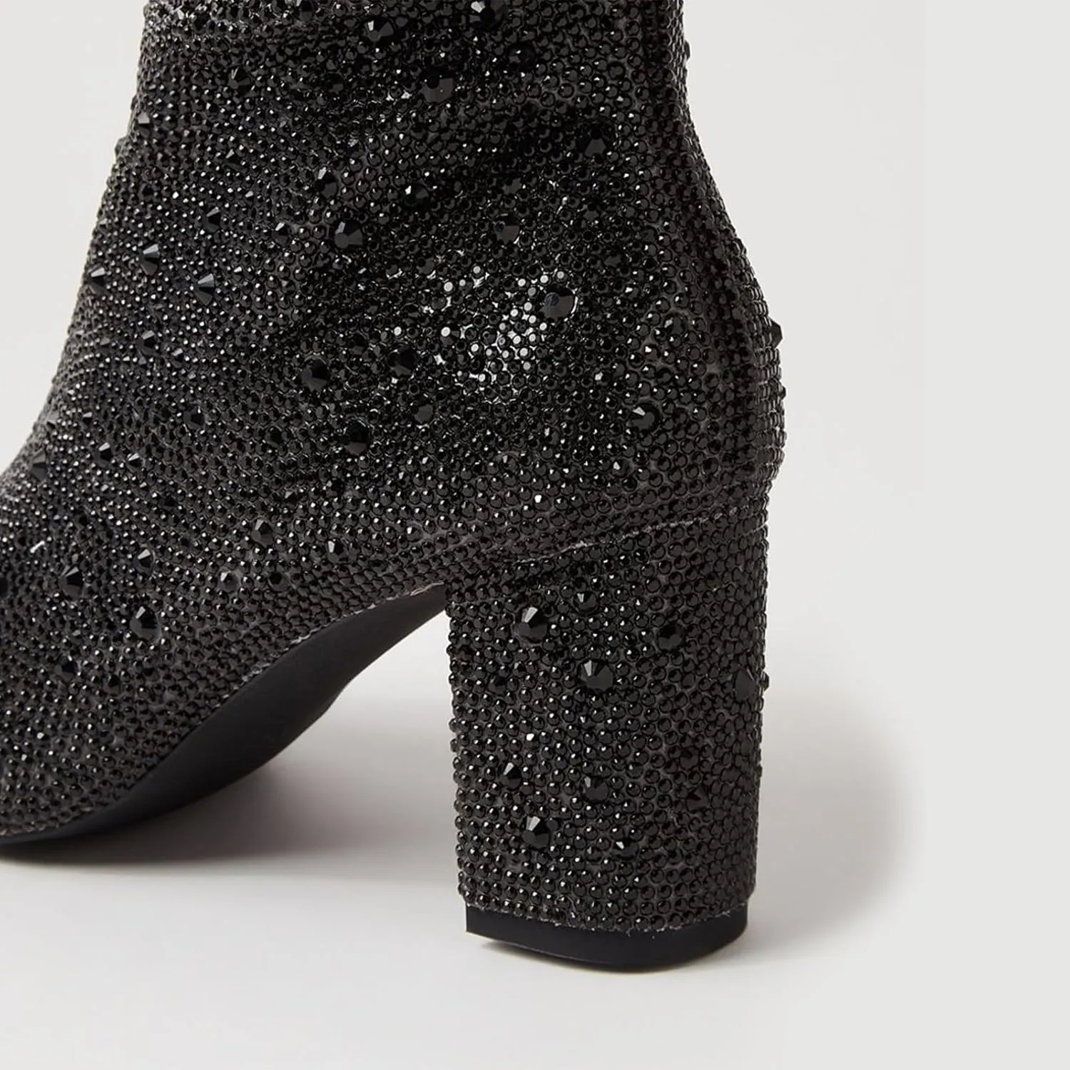 MUCCCUTE Women's Rhinestone Ankle Boots Point-Toe Block Chunky Heel Sparkly Party Wedding Booties Glitter Dressy Fashion Short Boots