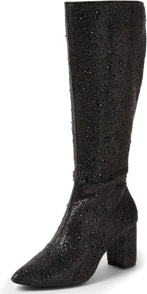 MUCCCUTE Women's Rhinestone Ankle Boots Point-Toe Block Chunky Heel Sparkly Party Wedding Booties Glitter Dressy Fashion Short Boots