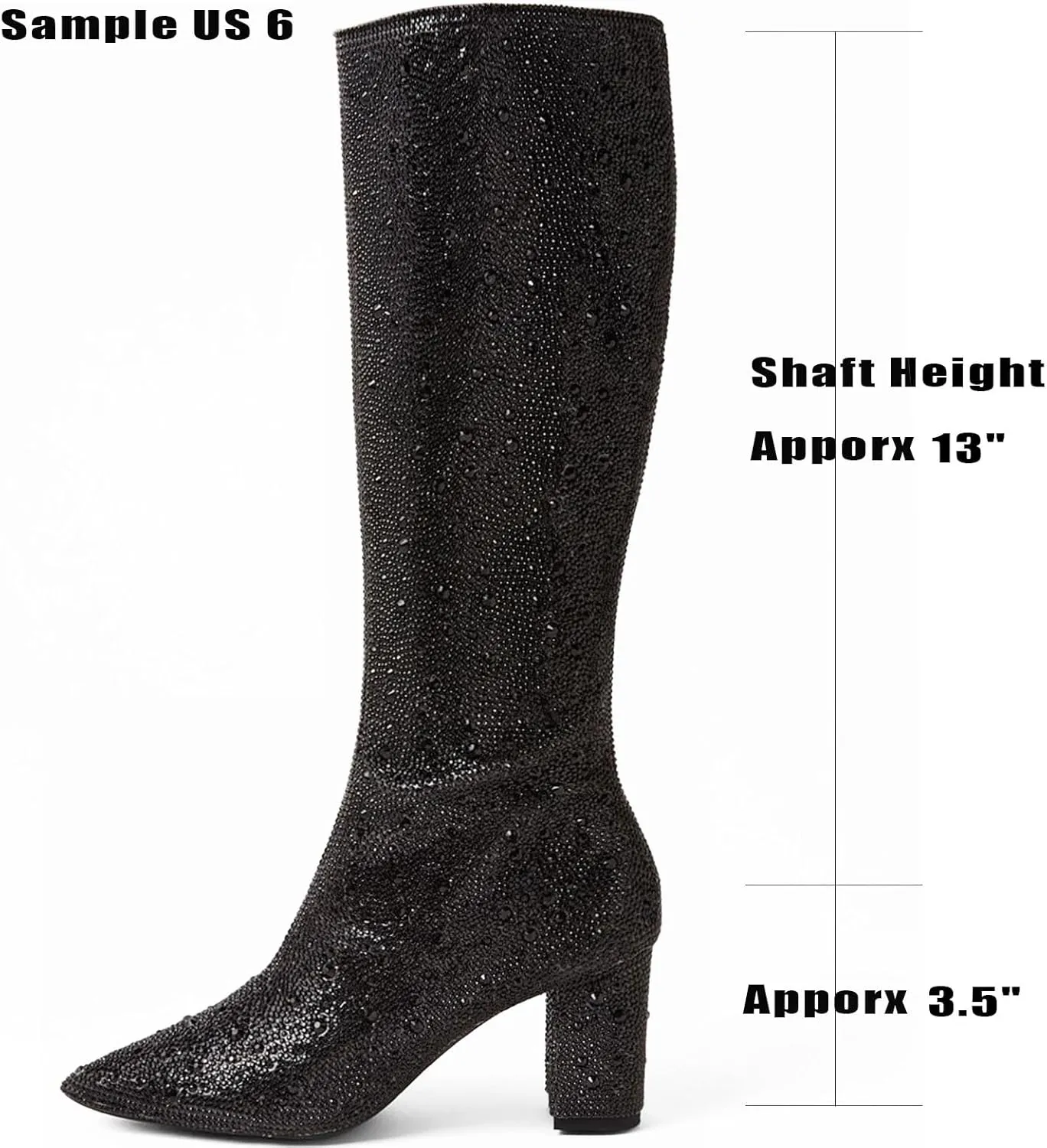 MUCCCUTE Women's Rhinestone Ankle Boots Point-Toe Block Chunky Heel Sparkly Party Wedding Booties Glitter Dressy Fashion Short Boots