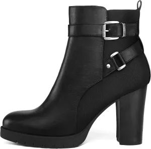 mysoft Women's Ankle Boots Chunky Stacked Heel Zipper Booties - Available in Wide Sizes