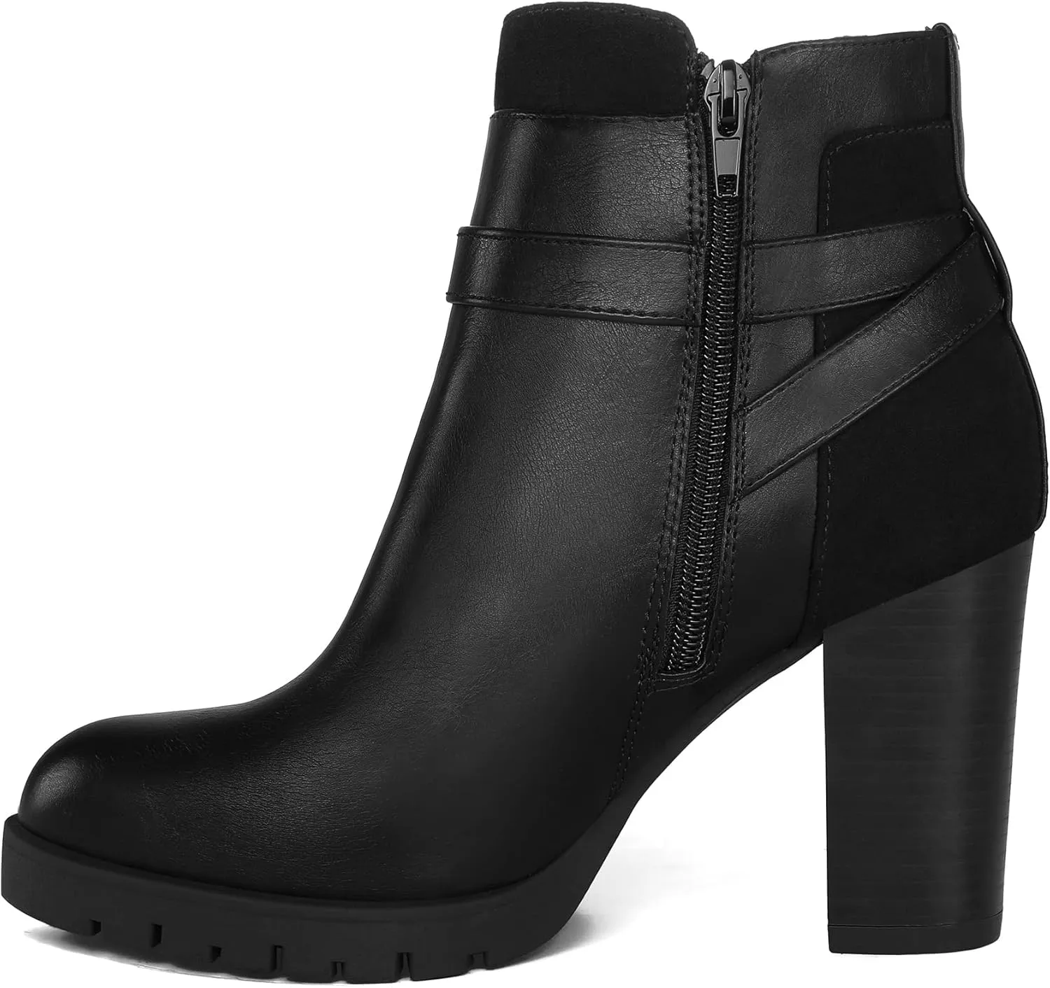 mysoft Women's Ankle Boots Chunky Stacked Heel Zipper Booties - Available in Wide Sizes