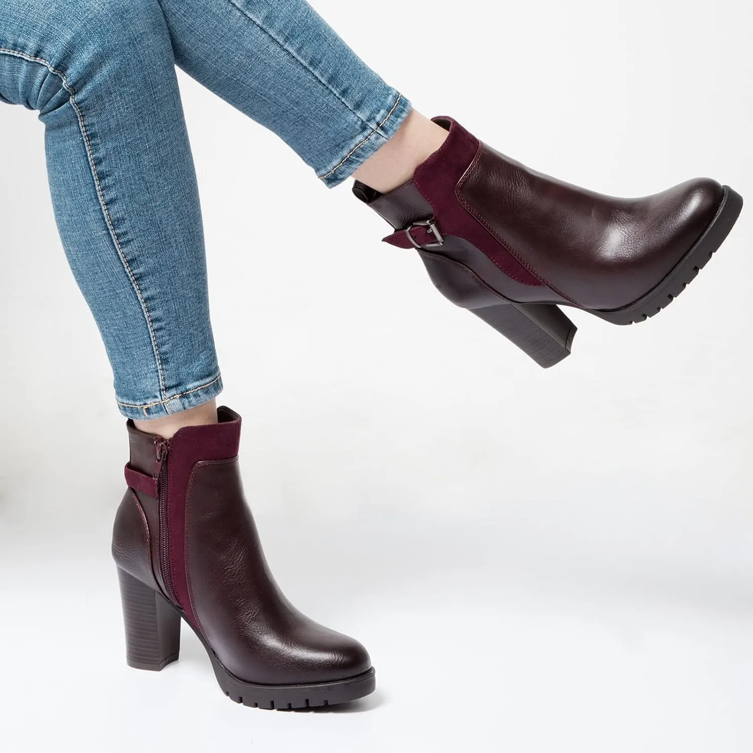 mysoft Women's Ankle Boots Chunky Stacked Heel Zipper Booties - Available in Wide Sizes