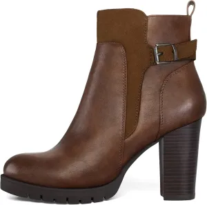 mysoft Women's Ankle Boots Chunky Stacked Heel Zipper Booties - Available in Wide Sizes