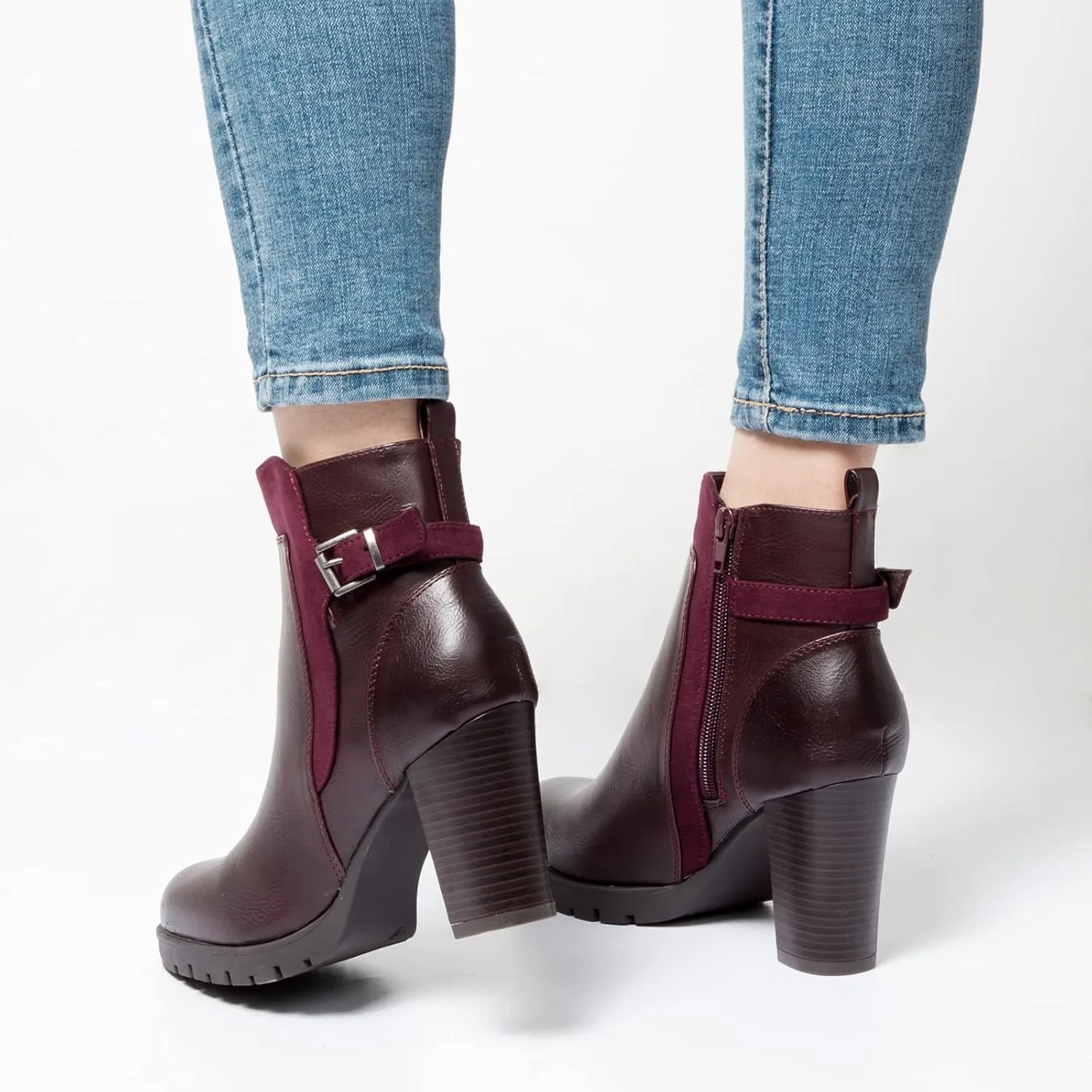 mysoft Women's Ankle Boots Chunky Stacked Heel Zipper Booties - Available in Wide Sizes