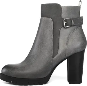 mysoft Women's Ankle Boots Chunky Stacked Heel Zipper Booties - Available in Wide Sizes