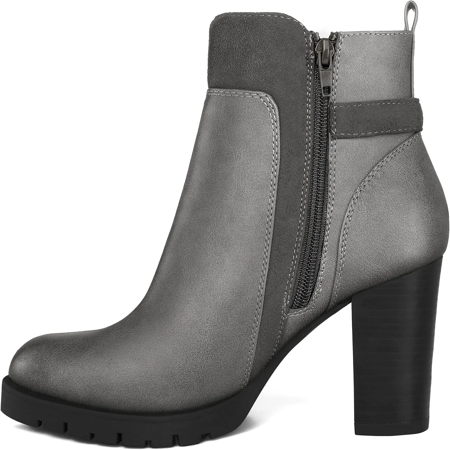 mysoft Women's Ankle Boots Chunky Stacked Heel Zipper Booties - Available in Wide Sizes
