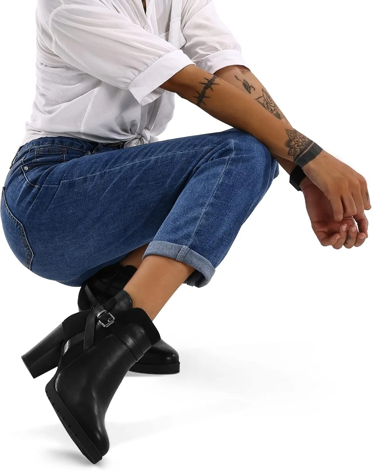 mysoft Women's Ankle Boots Chunky Stacked Heel Zipper Booties - Available in Wide Sizes