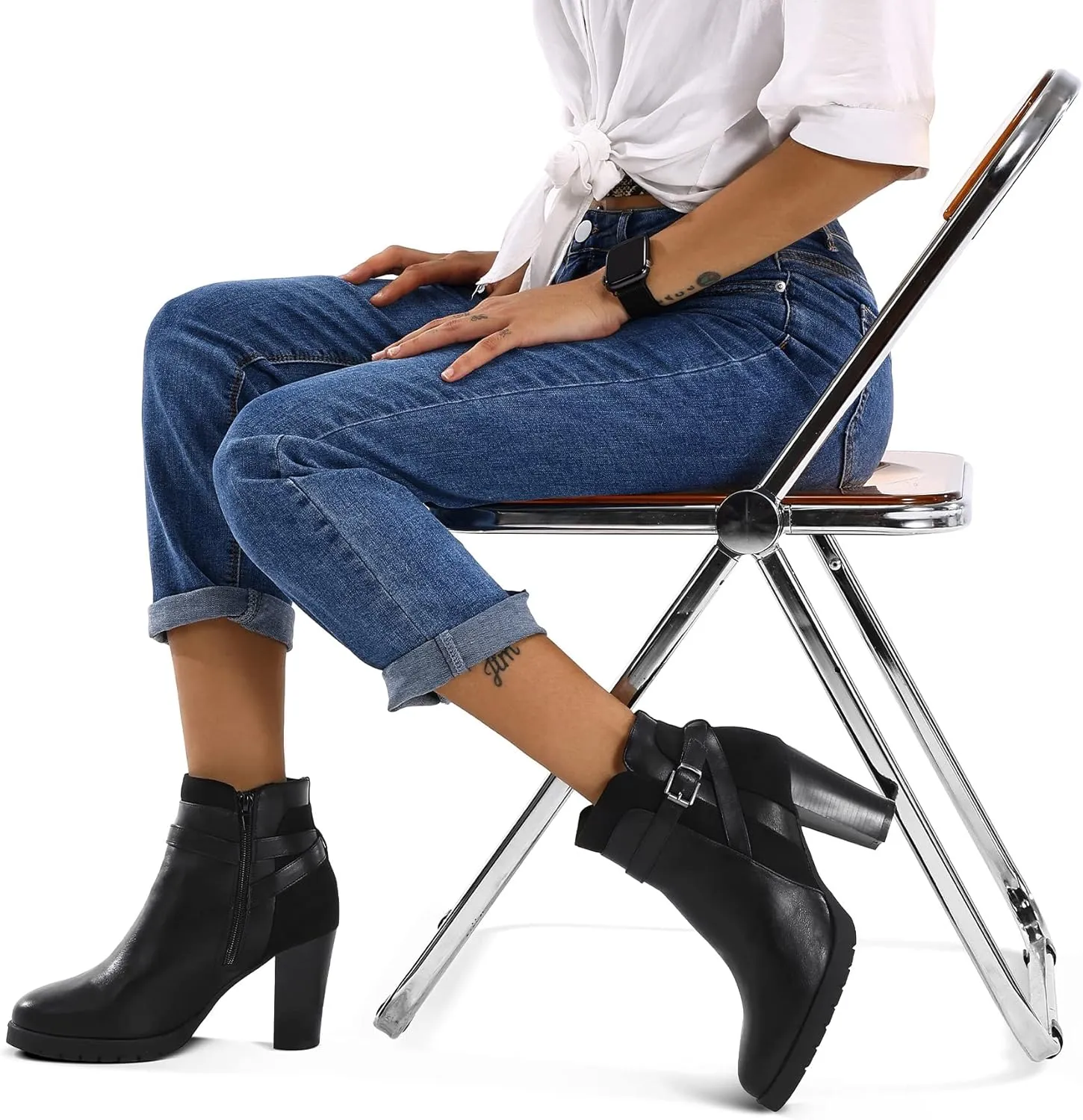 mysoft Women's Ankle Boots Chunky Stacked Heel Zipper Booties - Available in Wide Sizes