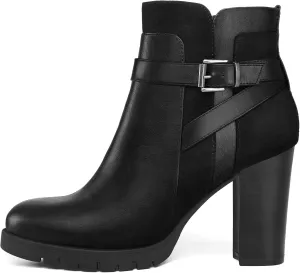 mysoft Women's Ankle Boots Chunky Stacked Heel Zipper Booties - Available in Wide Sizes