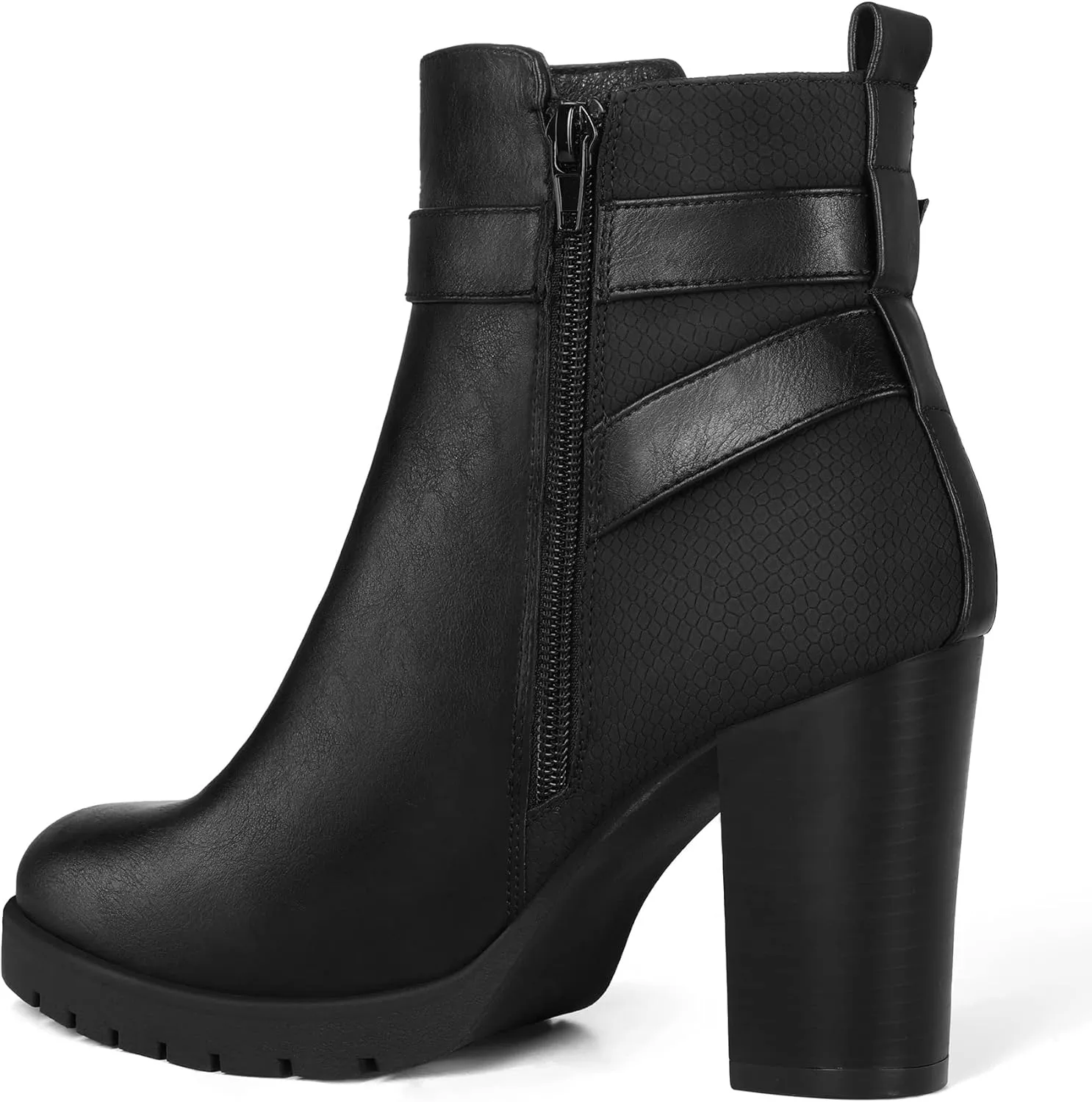 mysoft Women's Ankle Boots Chunky Stacked Heel Zipper Booties - Available in Wide Sizes