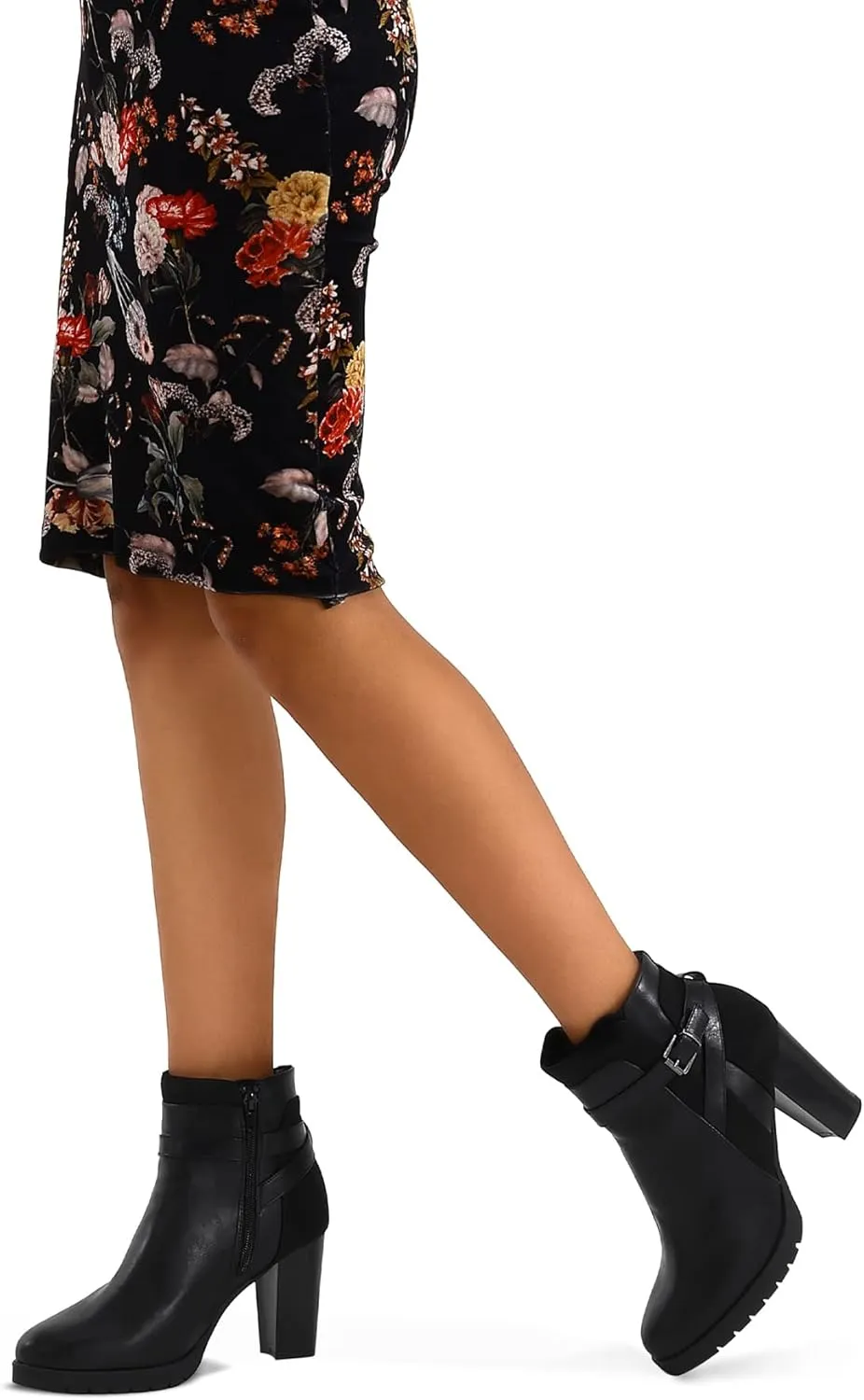 mysoft Women's Ankle Boots Chunky Stacked Heel Zipper Booties - Available in Wide Sizes